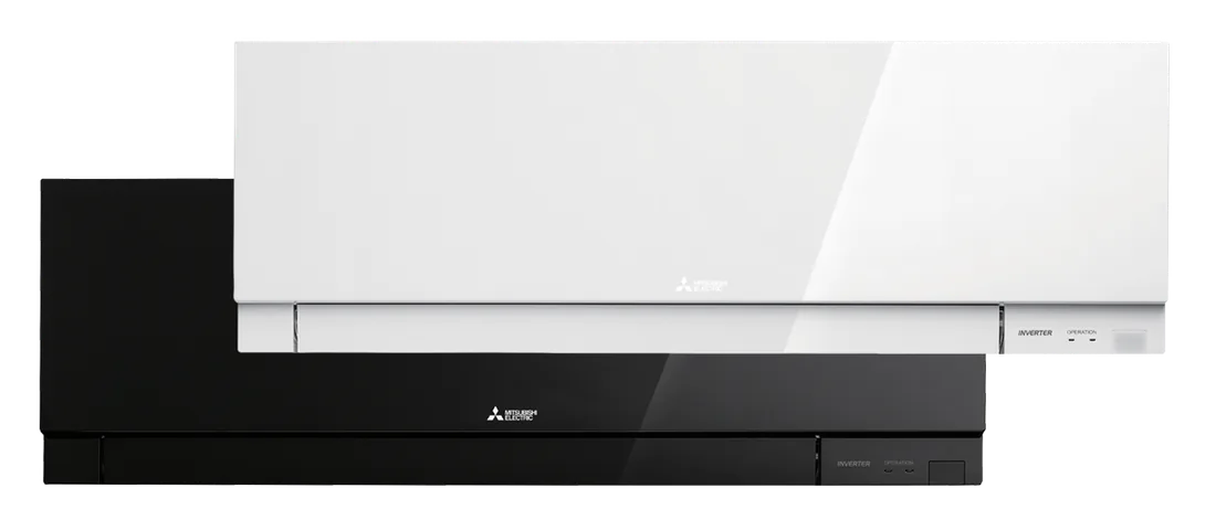 Mitsubishi Electric EF-mallisarjan sisäyksikkö valkoisena ja mustana
